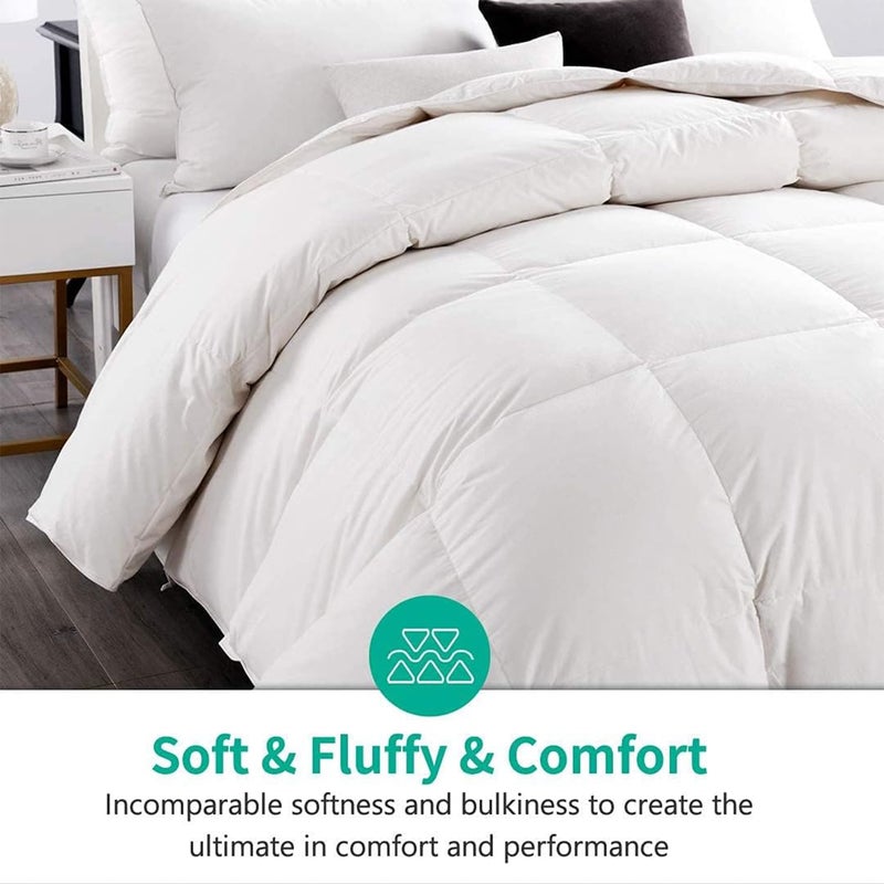 APSMILE Lightweight Down Feather Fibers Comforter Full/Queen Size, Fluffy Duvet Insert for Warm Weather/Hot Sleepers -Ultra Soft 100% Organic Cotton Cover, High FP Summer Duvet (White, 90x90) - Image 3